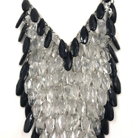 Chain Black Clear Tear Drop Beads Fringe Necklace 20” BIB Statement - Picture 6 of 9